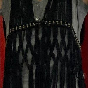 Boutique, bohemian, black fringe vest with beads.